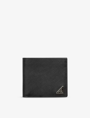 Prada Mens Black Logo-plaque Saffiano Leather Wallet