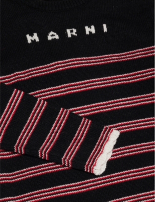 MARNI LOGO-INTARSIA STRIPE-PATTERN KNIT DRESS 8-14 Y 