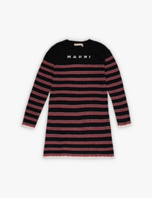 MARNI LOGO-INTARSIA STRIPE-PATTERN KNIT DRESS 8-14 Y 