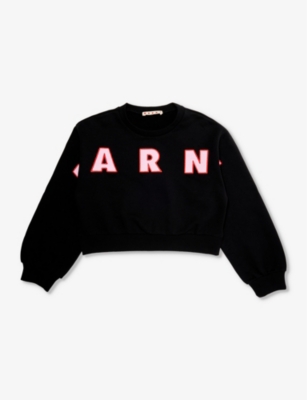 Marni Girls Black Kids Logo-embroidered Long-sleeve Cotton-jersey Sweatshirt 8-14 Years