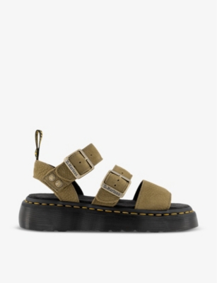 Shop Dr. Martens' Dr. Martens Women's Muted Olive Gryphon Quad Strap-embellished Platform Leather Sandals