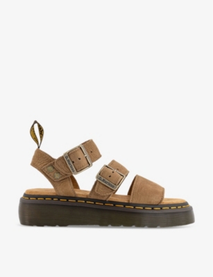 Shop Dr. Martens' Dr. Martens Women's Savanh Tan Gryphon Quad Strap-embellished Platform Leather Sandals In Savannah Tan