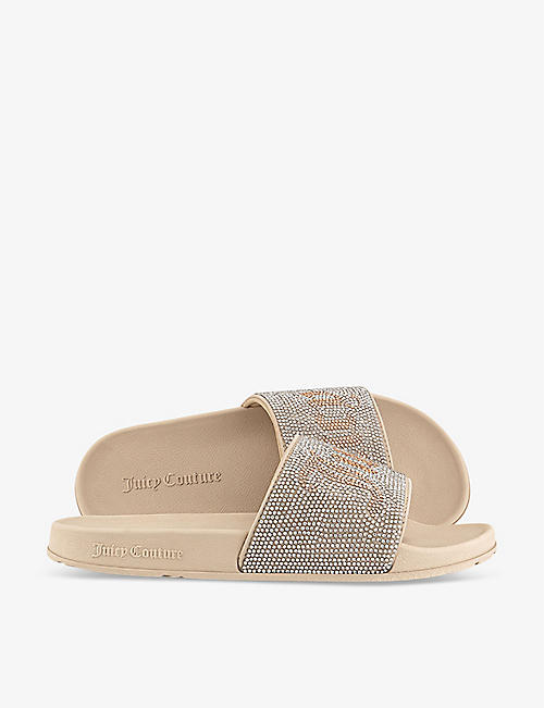 JUICY COUTURE: Donna diamante-embellished rubber sliders