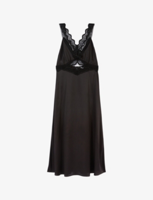 Shop The Kooples Women's Black Lace-embroidered Cut-out Silk Midi Dress