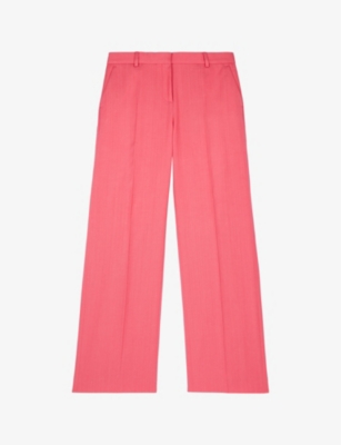 Shop The Kooples Women's Retro Pink Wide-leg High-rise Cotton-blend Trousers