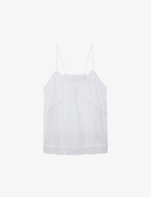 Shop Zadig & Voltaire Zadig&voltaire Womens Judo Calixia Frill-trim Relaxed-trim Cotton Camisole Top