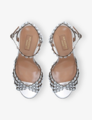 AQUAZZURA: Tequila 105 Crystal-Embellished Leather Heeled Sandals