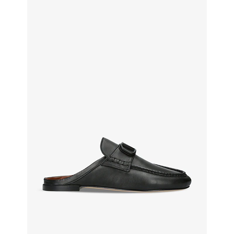 Shop Valentino Vlogo Backless Leather Mules In Black