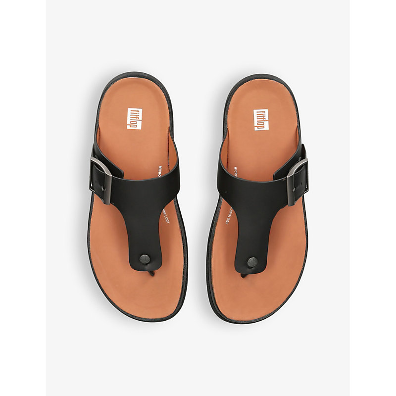 Shop Fitflop Men's Black Gen-ff Buckle-embellished Leather Sandals