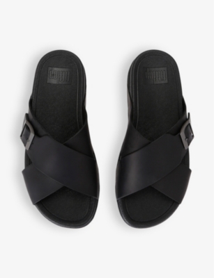 Shop Fitflop Surfer Cross-strap Leather Sandals In Black