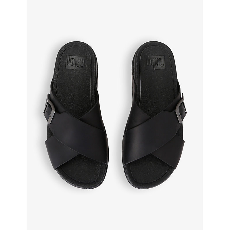 Shop Fitflop Men's Black Surfer Cross-strap Leather Sandals