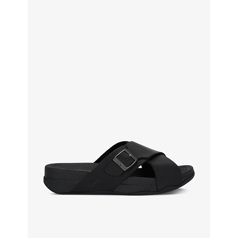 Shop Fitflop Men's Black Surfer Cross-strap Leather Sandals
