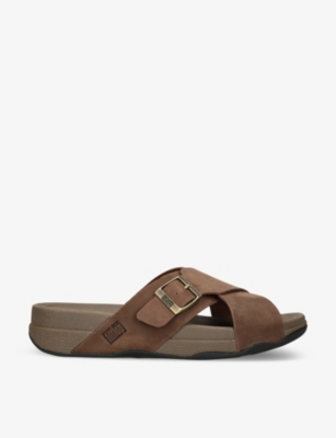 Shop Fitflop Surfer Cross-strap Leather Sandals In Brown