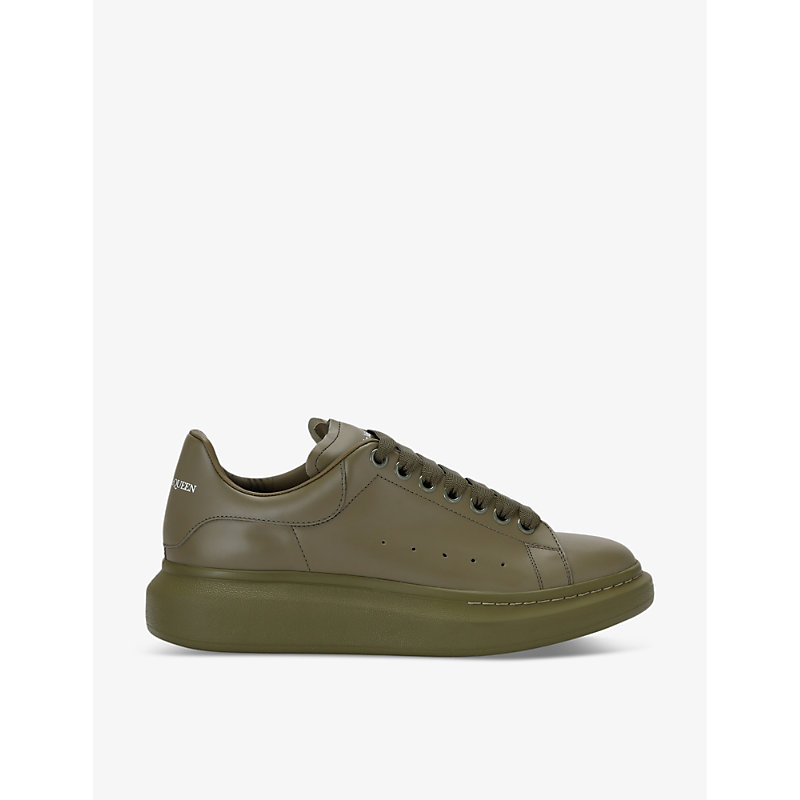 Alexander Mcqueen Mens Khaki Mono Show Brand-foiled Leather Low-top Trainers