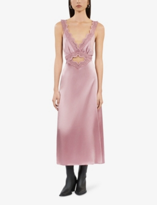 Shop The Kooples Women's Pink Wood Lace-embroidered Cut-out Silk Midi Dress