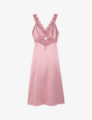 Shop The Kooples Women's Pink Wood Lace-embroidered Cut-out Silk Midi Dress