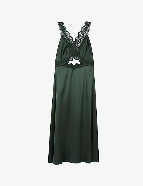 THE KOOPLES: Guipure cut-out waist silk-satin midi dress