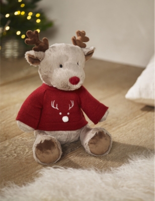 THE LITTLE WHITE COMPANY: Jingles reindeer jumper-detail polyester soft toy 33cm