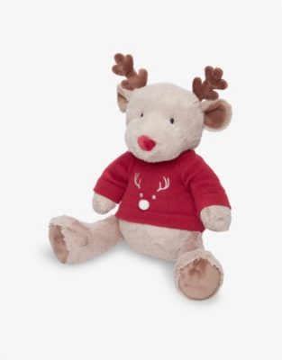 THE LITTLE WHITE COMPANY: Jingles reindeer jumper-detail polyester soft toy 33cm