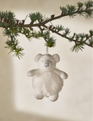 THE LITTLE WHITE COMPANY: Lumi Polar Bear pom-pom polyester-blend Christmas decoration 11cm