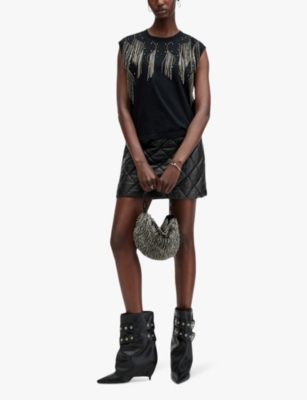 Allsaints Ottie Quilted Leather Mini Skirt In Black