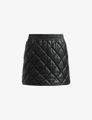 Allsaints Ottie Quilted Leather Mini Skirt In Black