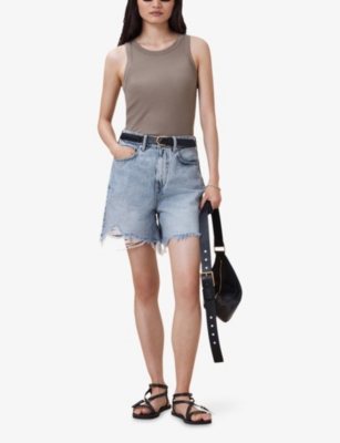 Allsaints Womens Rina Round-neck Sleeveless Stretch-woven Tank Pine Bark Brow In Gray