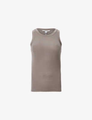 Allsaints Womens Rina Round-neck Sleeveless Stretch-woven Tank Pine Bark Brow In Gray