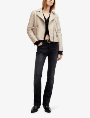 Allsaints Dalby Leather Biker Jacket In Ivory White