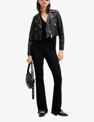 ALLSAINTS: Elora slim-fit cropped leather biker jacket