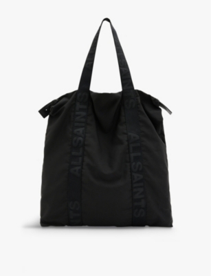 Allsaints Black Afan Logo-patch Leather Tote Bag