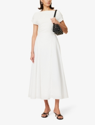 Shop None Another Tomorrow Women's Off White Flared Mid-rise Woven Midi Skirt