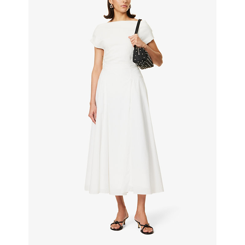 Shop None Another Tomorrow Women's Off White Flared Mid-rise Woven Midi Skirt