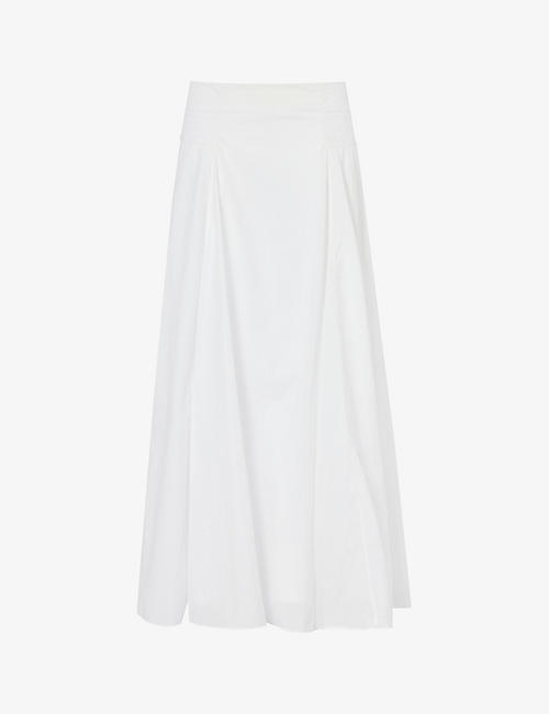 ANOTHER TOMORROW: Flared mid-rise woven midi skirt