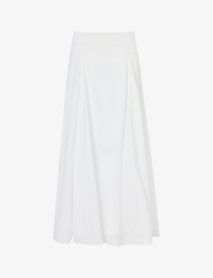 None Womens Off White Flared Mid-rise Woven Midi Skirt