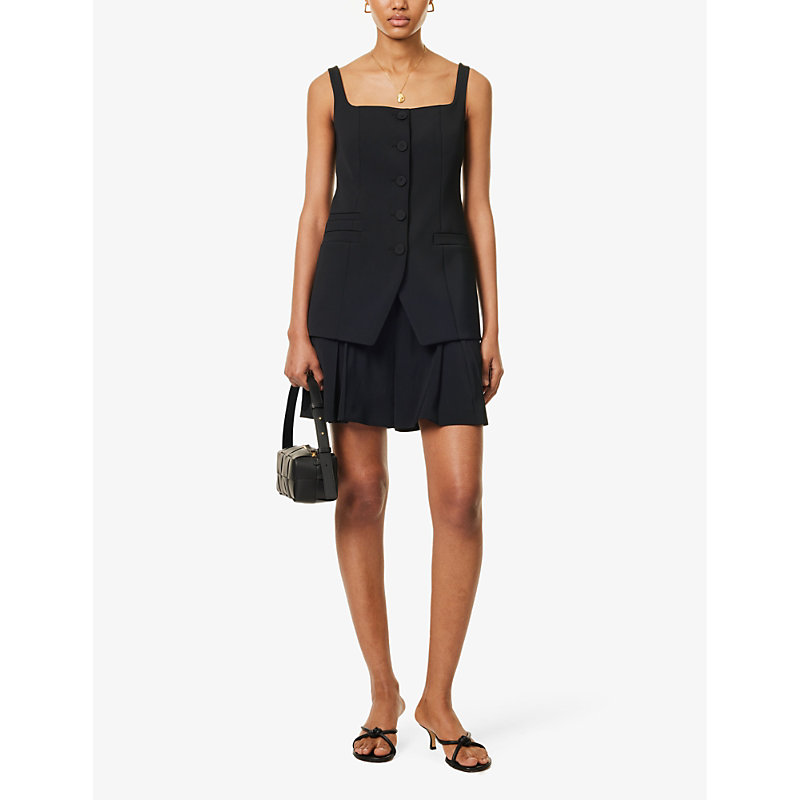 Shop Another Tomorrow Wide-leg High-rise Stretch-woven Shorts In Black