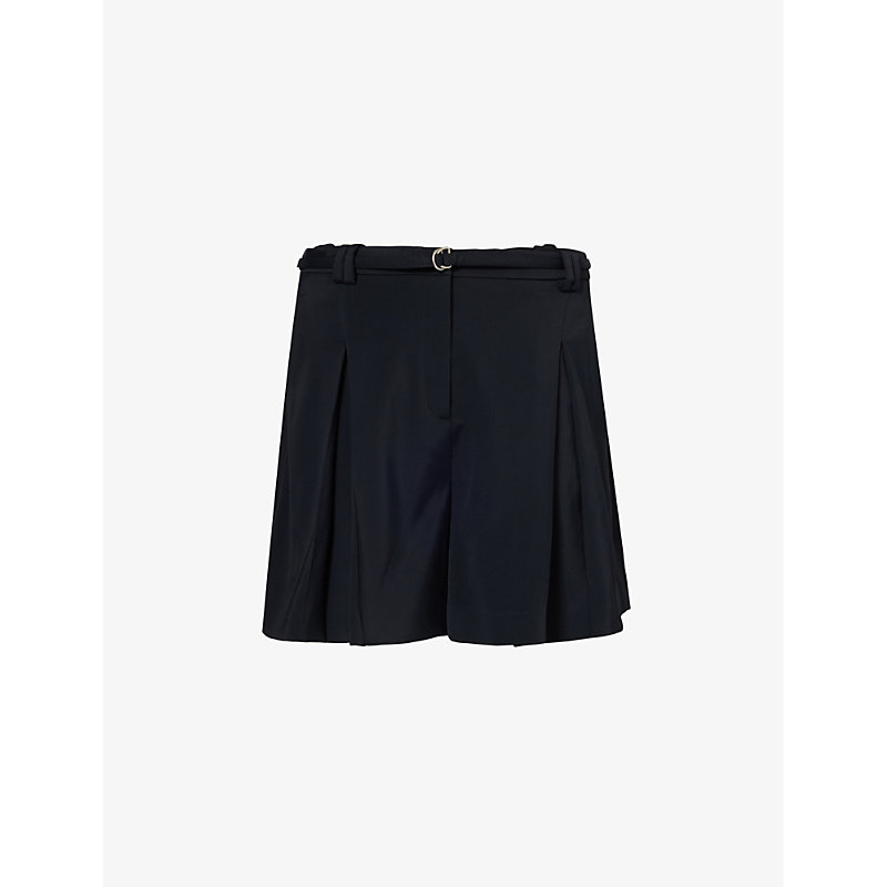 Shop Another Tomorrow Wide-leg High-rise Stretch-woven Shorts In Black