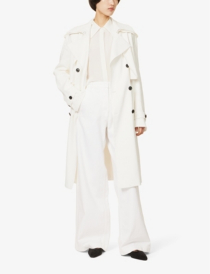 Shop Another Tomorrow Women's Off White Double-breasted Notch-lapel Regular-fit Hemp-blend Coat