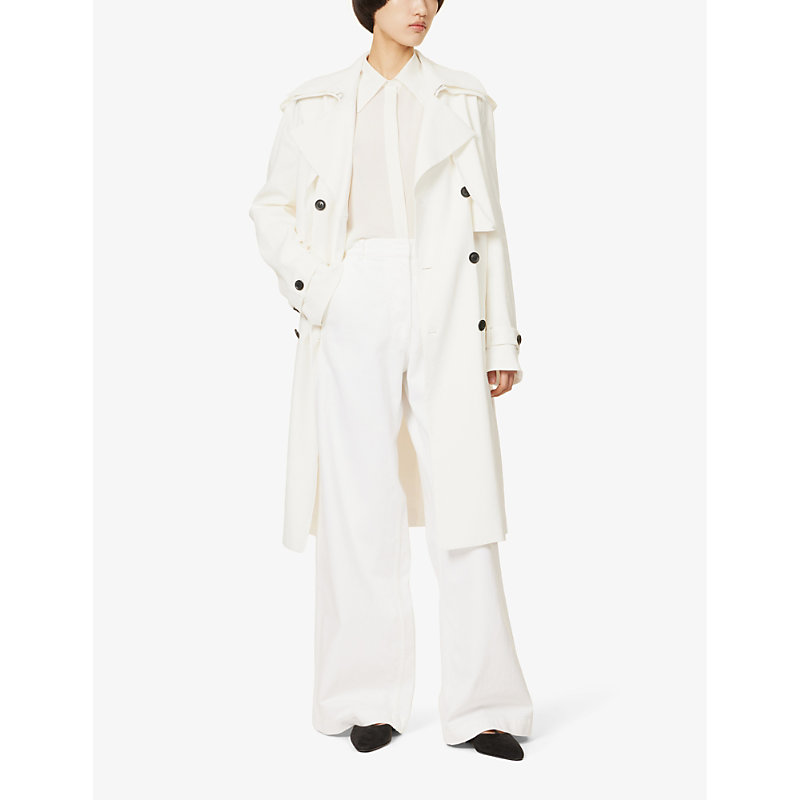 Shop Another Tomorrow Women's Off White Double-breasted Notch-lapel Regular-fit Hemp-blend Coat