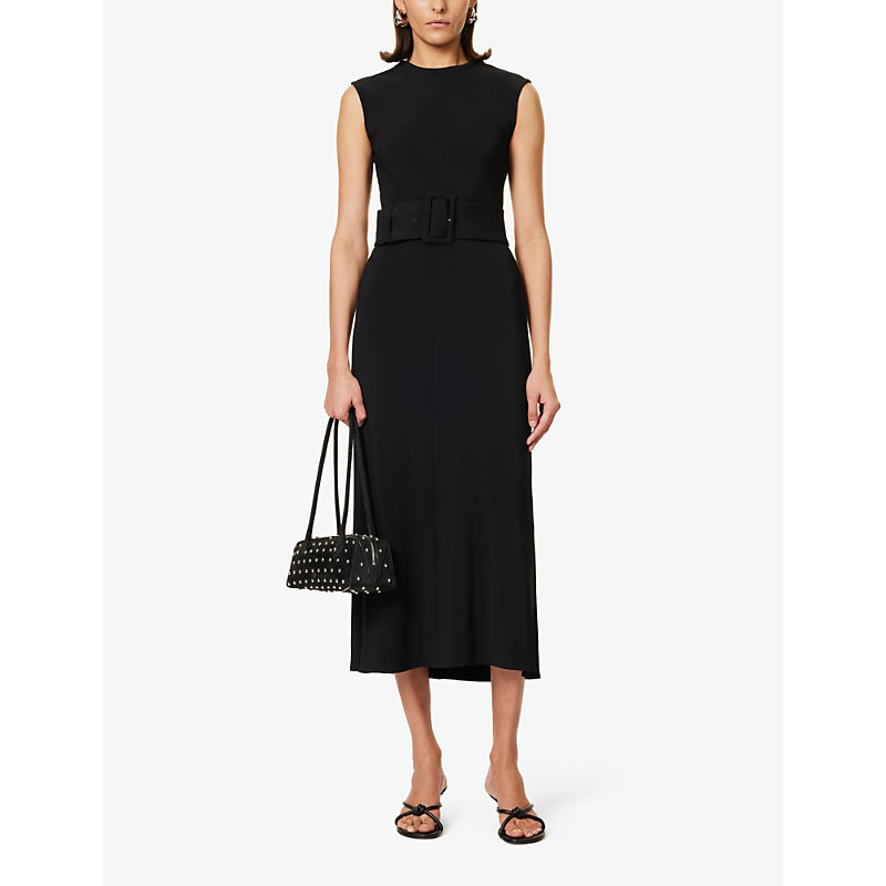 Shop None Another Tomorrow Women's Black Sleeveless Detachable-belt Stretch-woven Maxi Dress