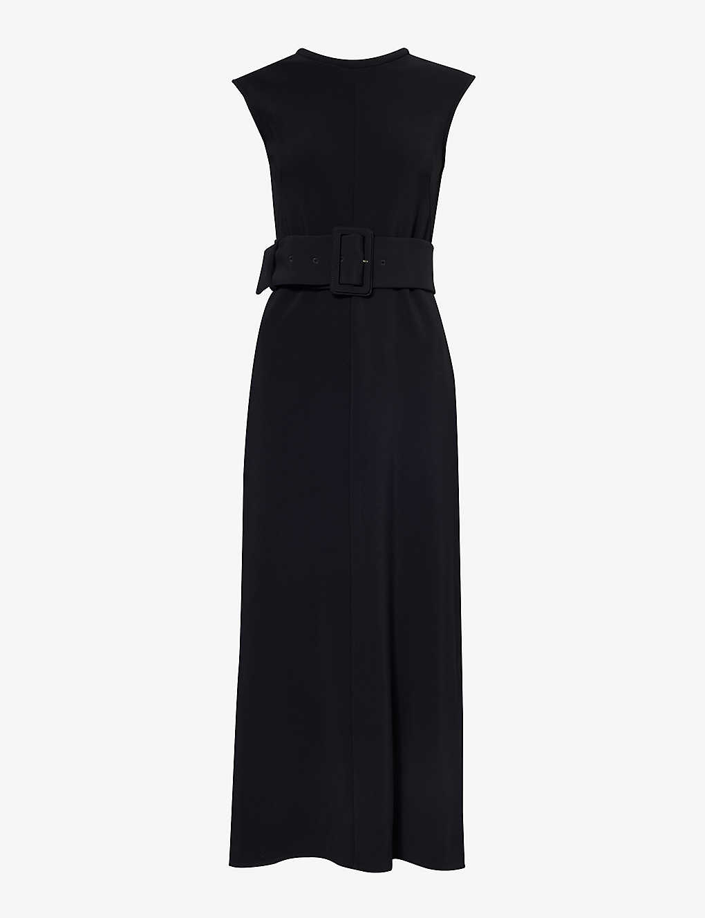 None Womens Black Sleeveless Detachable-belt Stretch-woven Maxi Dress