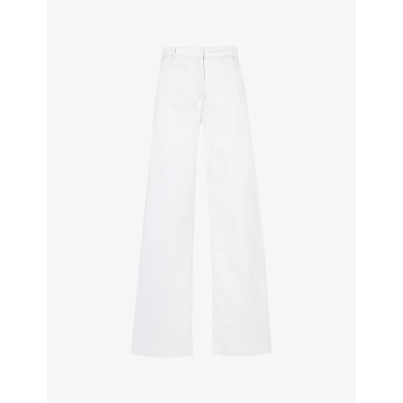 Shop Another Tomorrow Women's Off White Carpenter Wide-leg Mid-rise Organic Stretch-denim Trousers