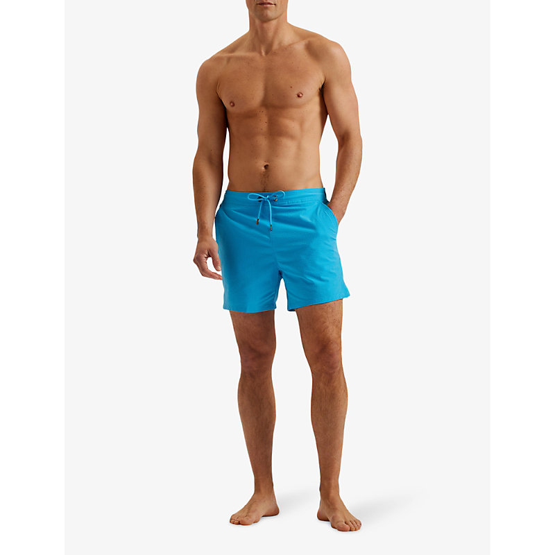 Shop Ted Baker Men's Brt-blue Colne Textured-weave Woven Swim Shorts