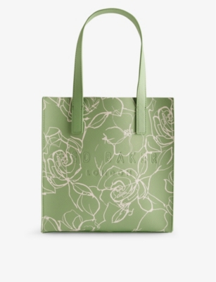 Shop Ted Baker Women's Lt-green Linecon Linear-floral Small Icon Faux-leather Tote