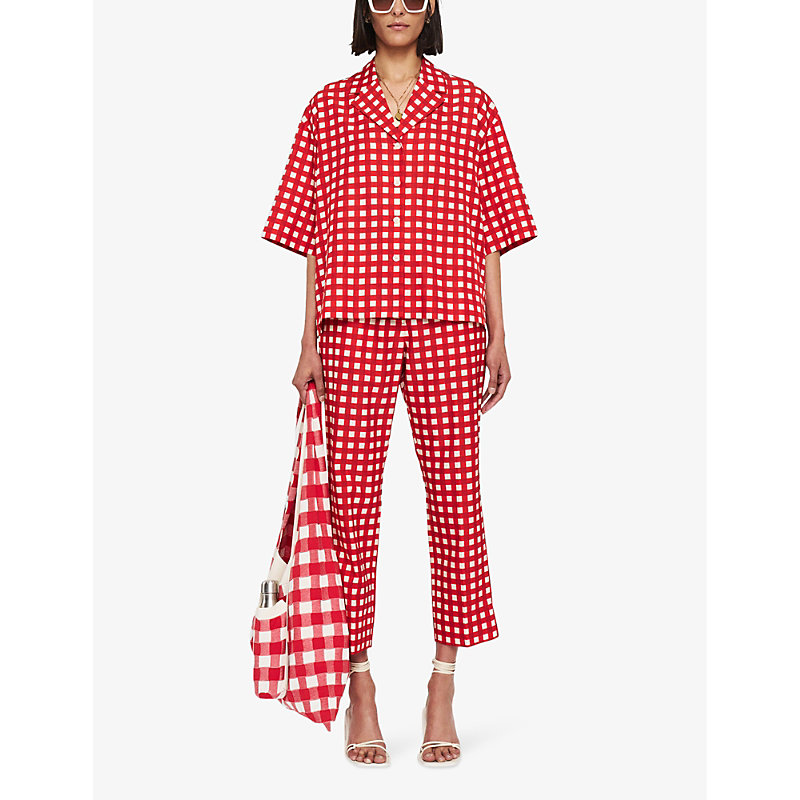 Shop Joseph Women's Crimson Combo Leopold Graphic-print Short-sleeve Cotton And Silk-blend Blouse