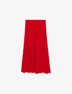 Shop Joseph Womens Crimson Sully High-rise Pleated Silk Midi Skirt