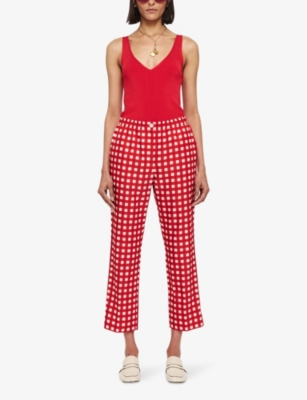 Shop Joseph Women's Crimson Combo Tottenham Graphic-print High-rise Cotton And Silk-blend Trousers