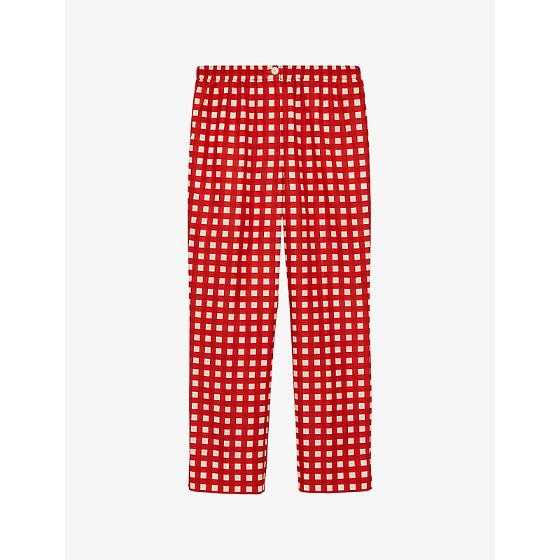 Shop Joseph Tottenham Graphic-print High-rise Cotton And Silk-blend Trousers In Crimson Combo