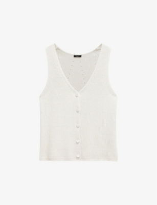 Shop Joseph Women's Ivory V-neck Sleeveless Stretch Linen-blend Vest