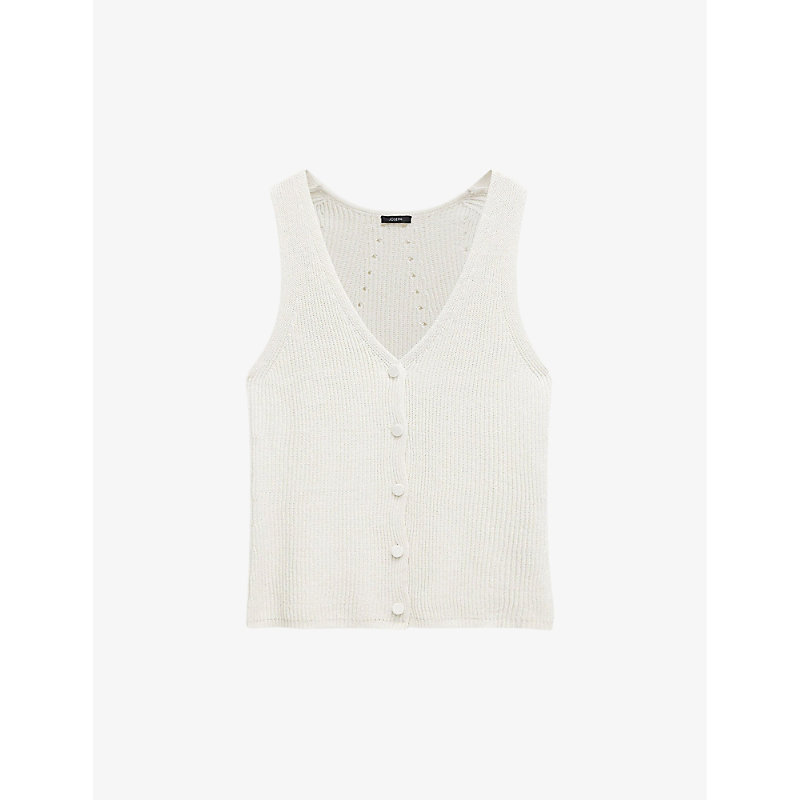 Shop Joseph Womens Ivory V-neck Sleeveless Stretch Linen-blend Vest